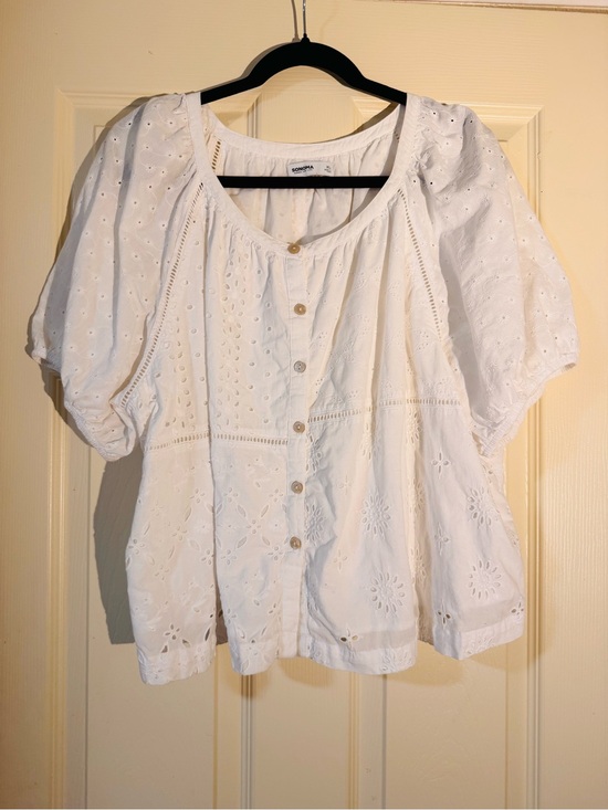 Sonoma Tops - Sonoma White Eyelet Button-Front Puff Sleeve Blouse XL